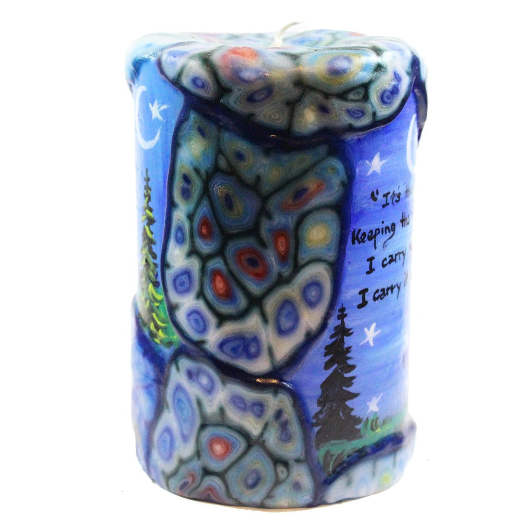 Quote Pillar Candle - "It's the wonder that's keeping the stars apart. I carry your heart. I carry it in my heart." E. E. Cummings - Candlestock.com