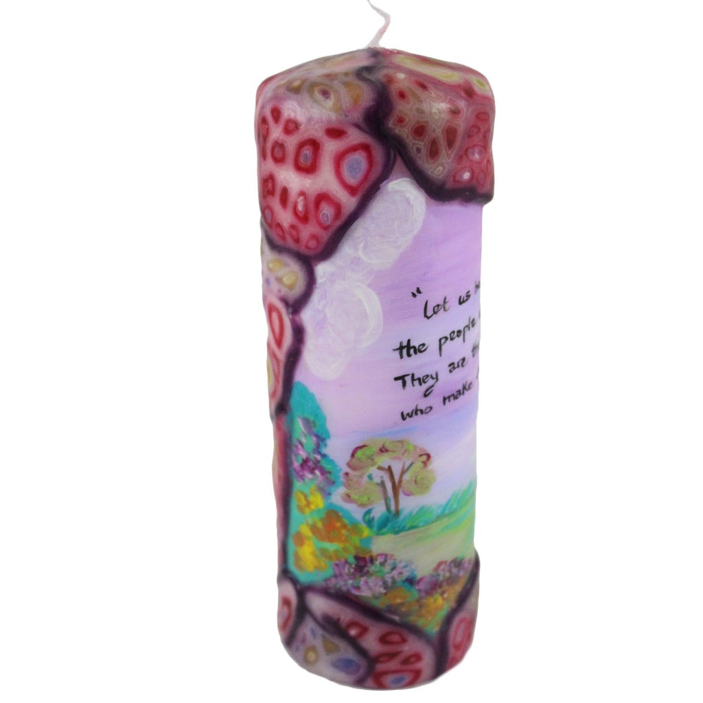 Quote Pillar Candle - "Let us be grateful to the people who make us happy; They are the charming gardeners who make our souls blossom" Marcel Proust - candlestock.com