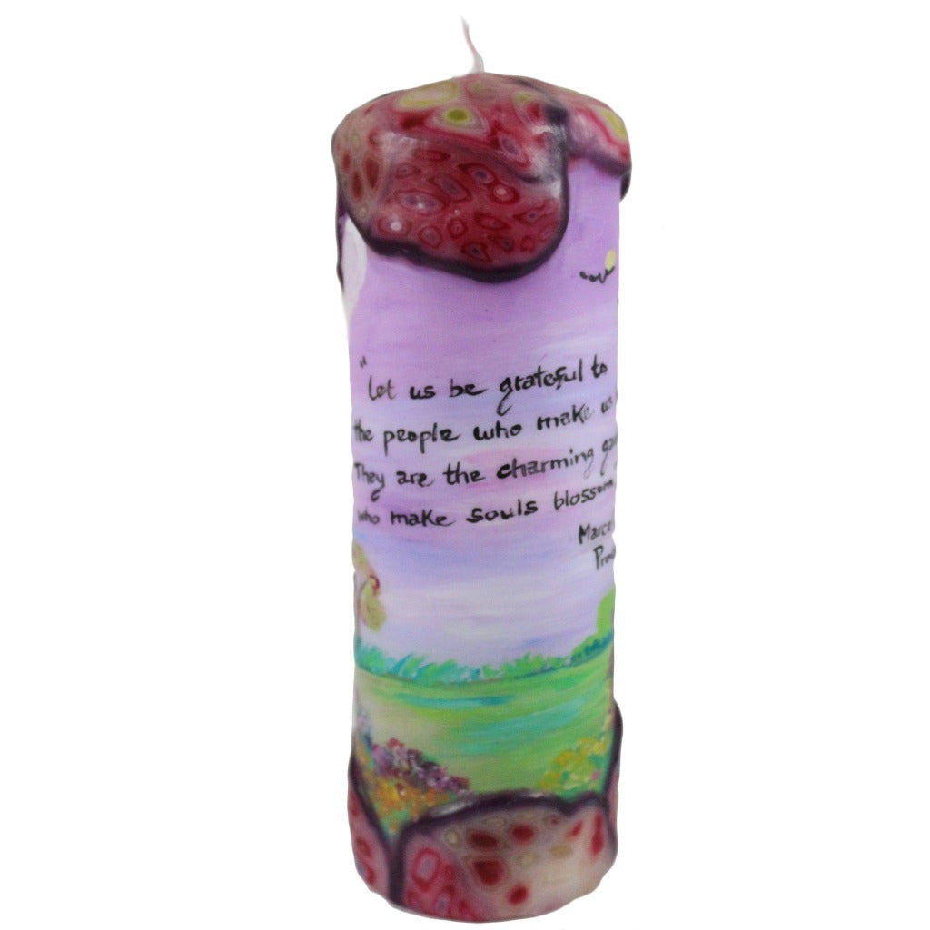 Quote Candle - "Let us be grateful to the people who make us happy; They are the charming gardeners who make our souls blossom" Marcel Proust - Candlestock.com