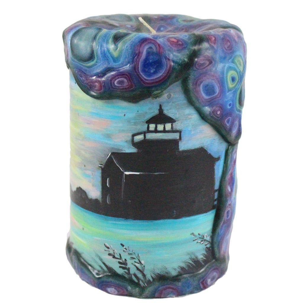 Painted Pillar Candle - Lighthouse Silhouette - Candlestock.com