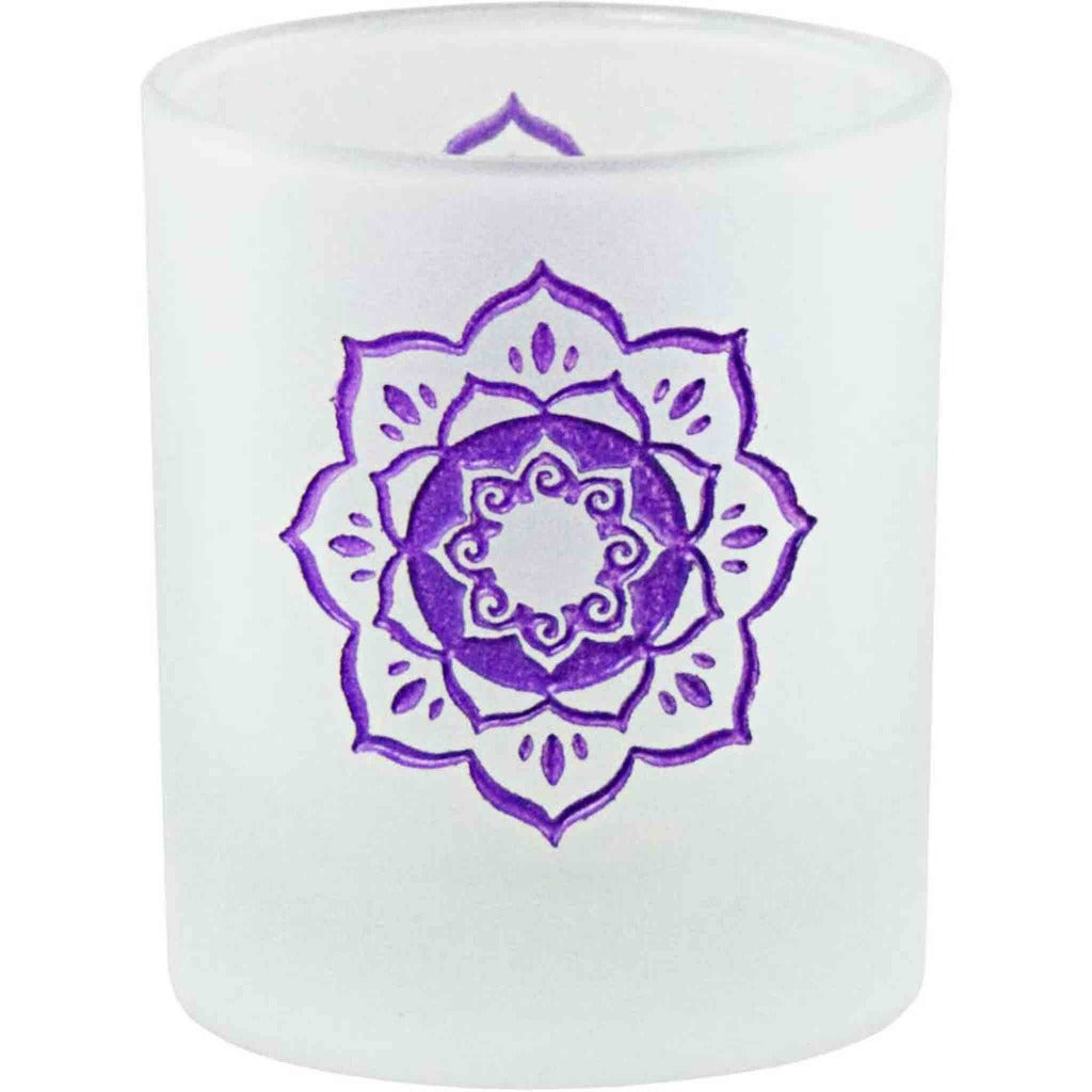 Frosted Glass With Lotus Design Votive Candle Holder - Candlestock.com