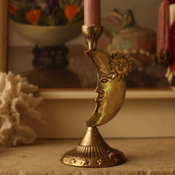 Brass Morgan Moon Taper Candle Holder