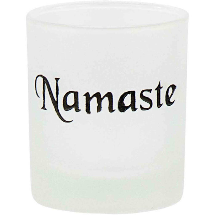 Frosted Glass With 'Namaste' Etching Votive Candle Holder - Candlestock.com