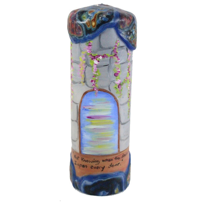 Quote Pillar Candle - "Not knowing when the dawn will come, I open every door" Emily Dickinson - Candlestock.com
