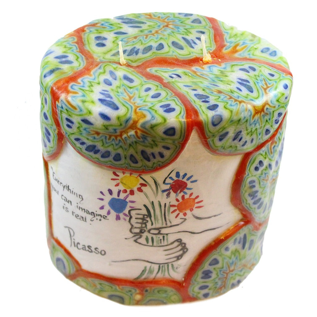 Painted Oval Veneer Quote Candle - "Everything you can imagine is real." Picasso - Candlestock.com