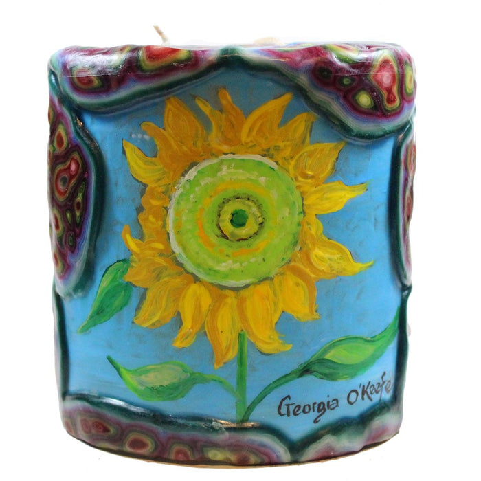 Painted Oval Veneer Candle - Georgia O'Keefe Sunflower - Candlestock.com