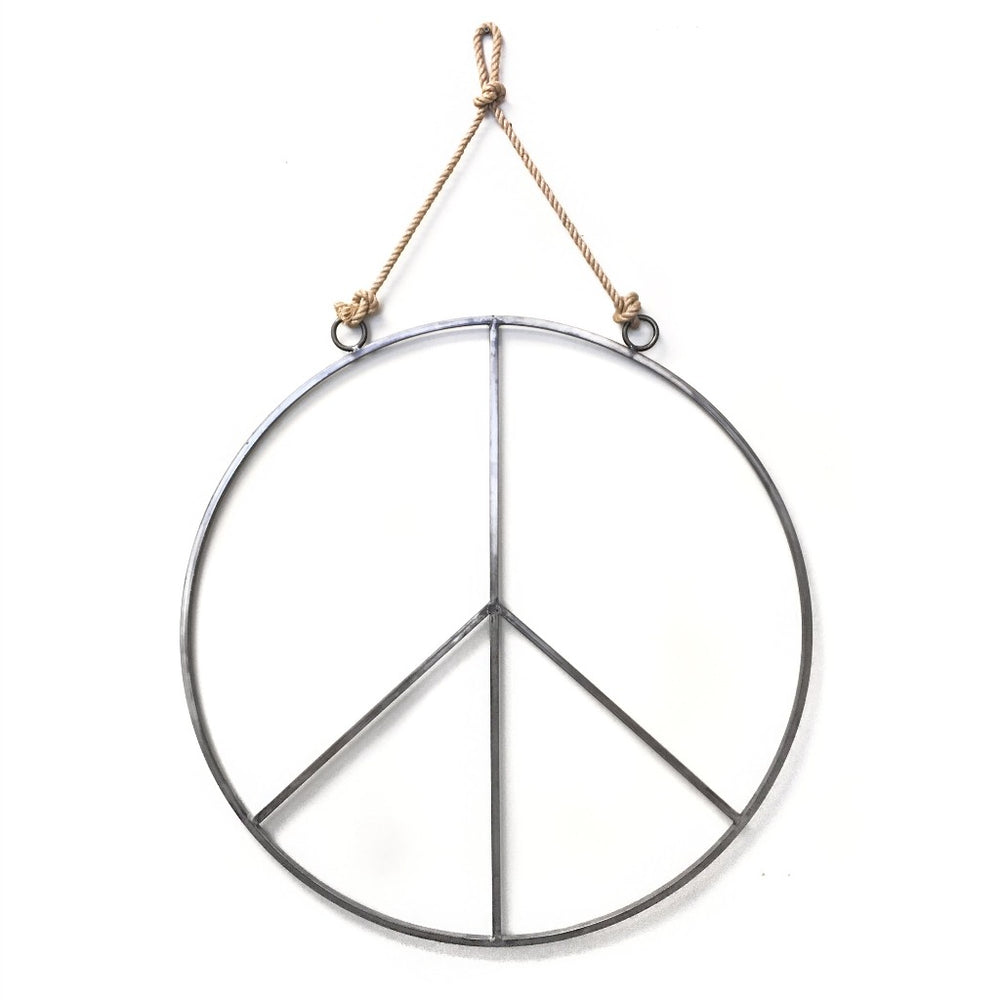 Large Hanging Metal Peace Sign With Jute