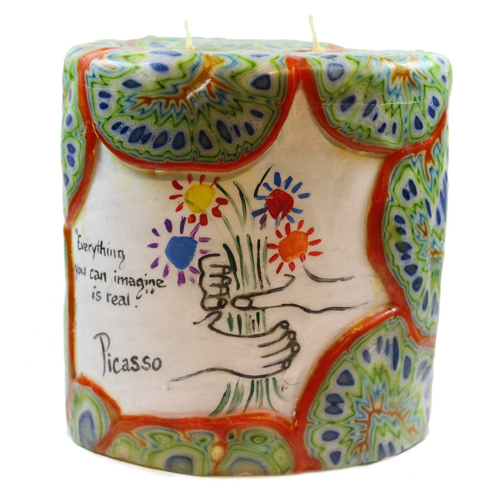 Painted Oval Veneer Quote Candle - "Everything you can imagine is real." Picasso - Candlestock.com