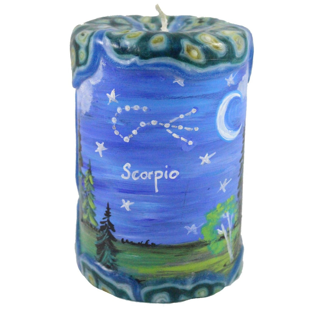 Scorpio Painted Veneer Zodiac Pillar Candle - Candlestock.com