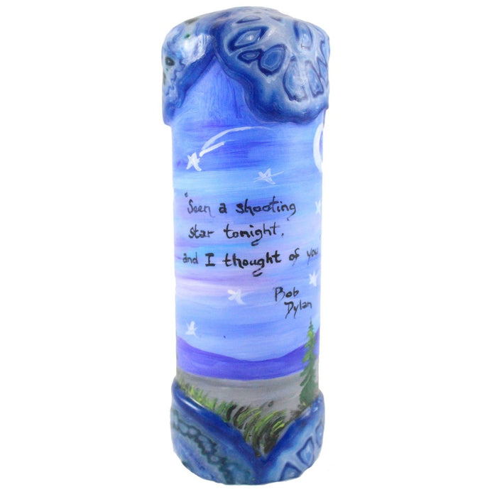Quote Candle - "Seen a shooting star tonight and I thought of you" Bob Dylan - Candlestock.com