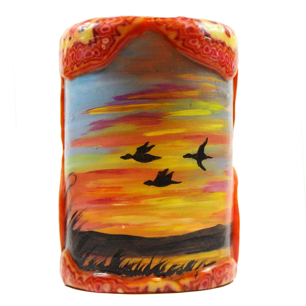 Painted Silhouette Pillar - Sunset With Geese - Candlestock.com