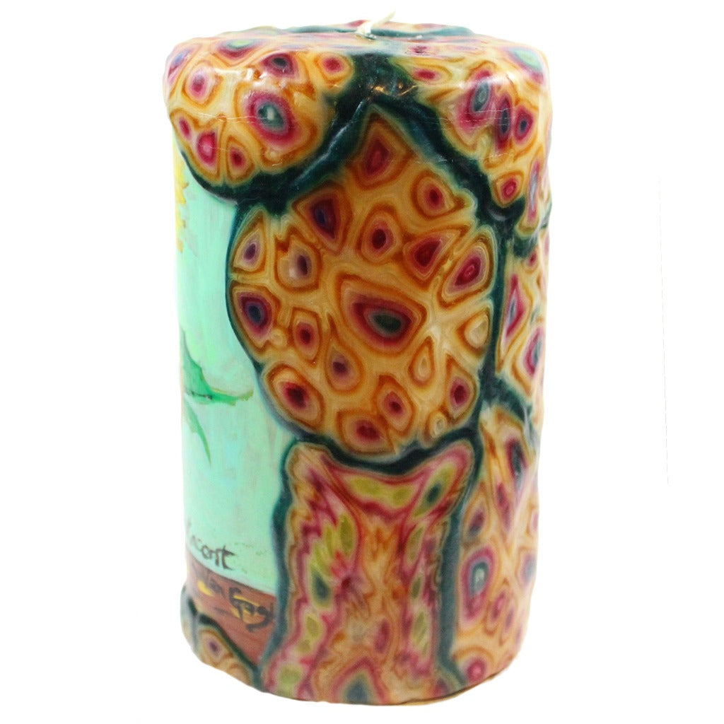 Van Glow Painted Pillar Candle - Sunflowers With Mint Background - Candlestock.com