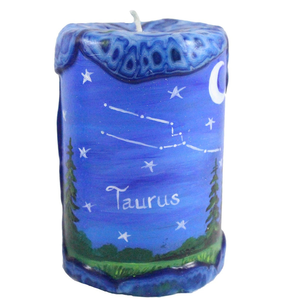 Taurus Painted Veneer Zodiac Pillar Candle - Candlestock.com
