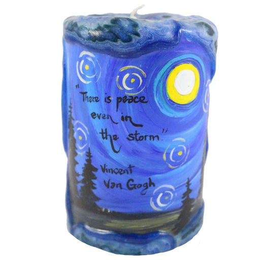 Painted Veneer Pillar Candle - "There is peace even in the storm." -Vincent Van Gogh 4X6 - Candlestock.com
