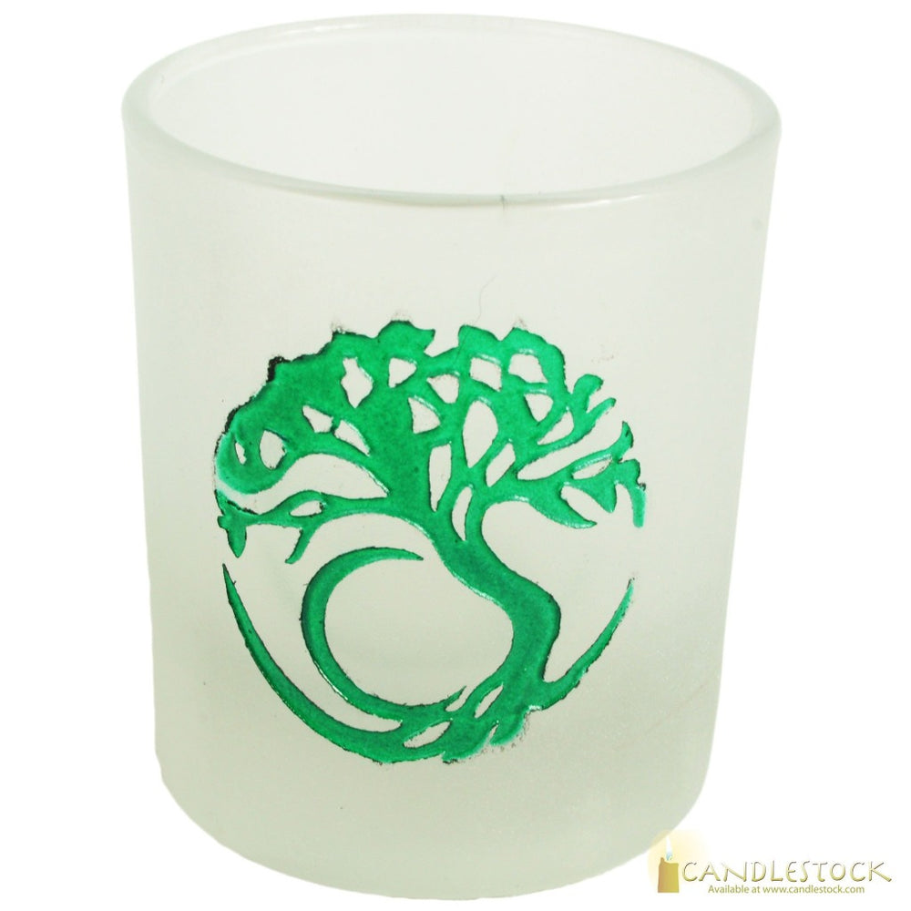 Frosted Glass With Tree Of Life Design Votive Candle Holder - Candlestock.com