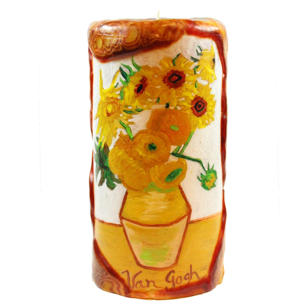Van Glow Painted Pillar Candle - Sunflowers - Candlestock.com