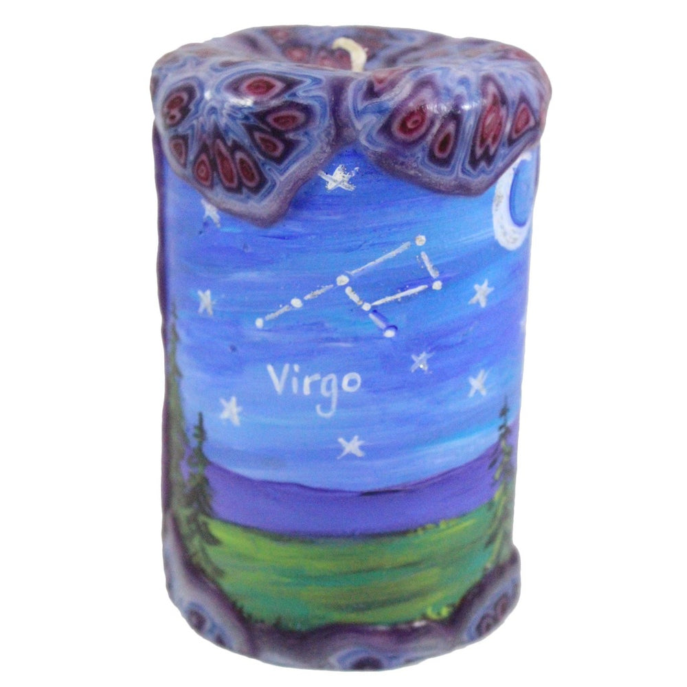 Virgo Painted Veneer Zodiac Pillar Candle - Candlestock.com