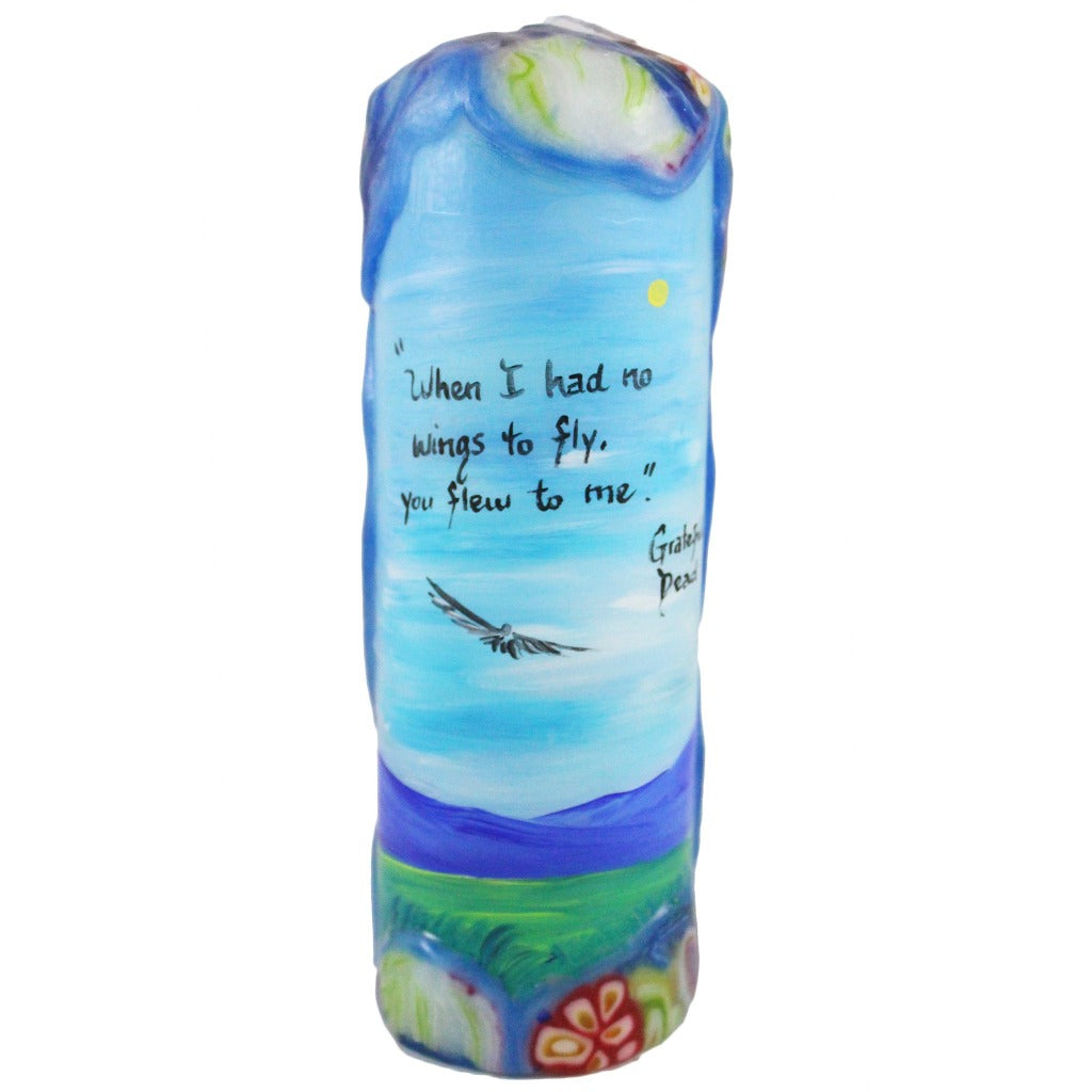 Quote Pillar Candle - "When I had no wings to fly, you flew to me" Grateful Dead - Candlestock.com