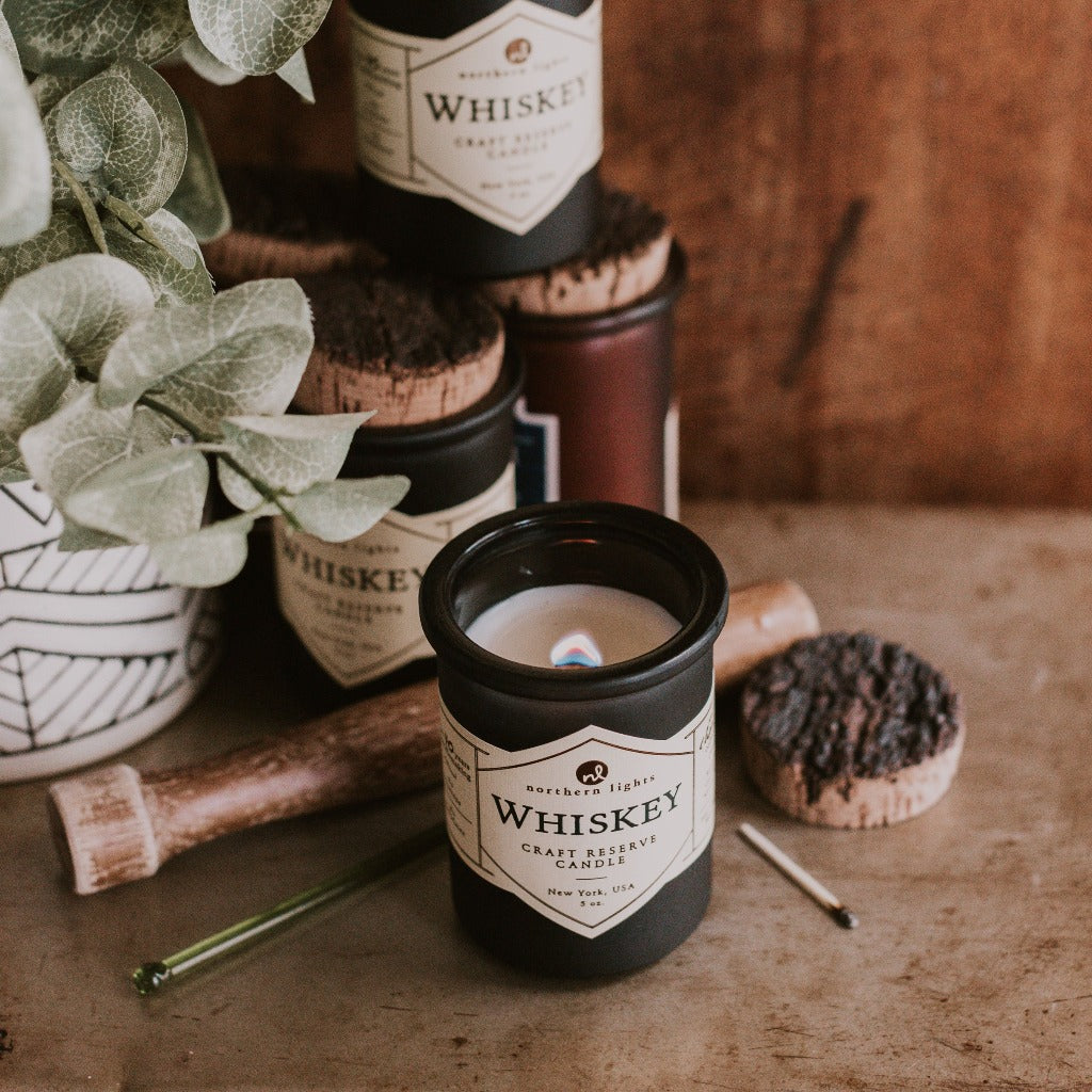 Cranberry Candle Northern Lights Candles Whiskey & Tobacco Spirit Candle –  5 Oz, Amber Jar, Rich Scent Burgundy Taper Candles
