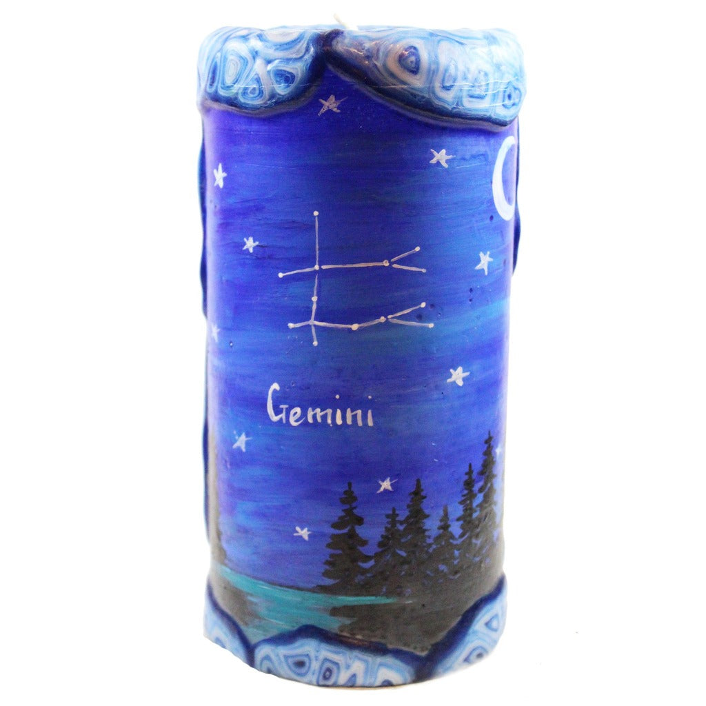 Painted Veneer Zodiac Pillar Candle - Gemini 4X8 - Candlestock.com